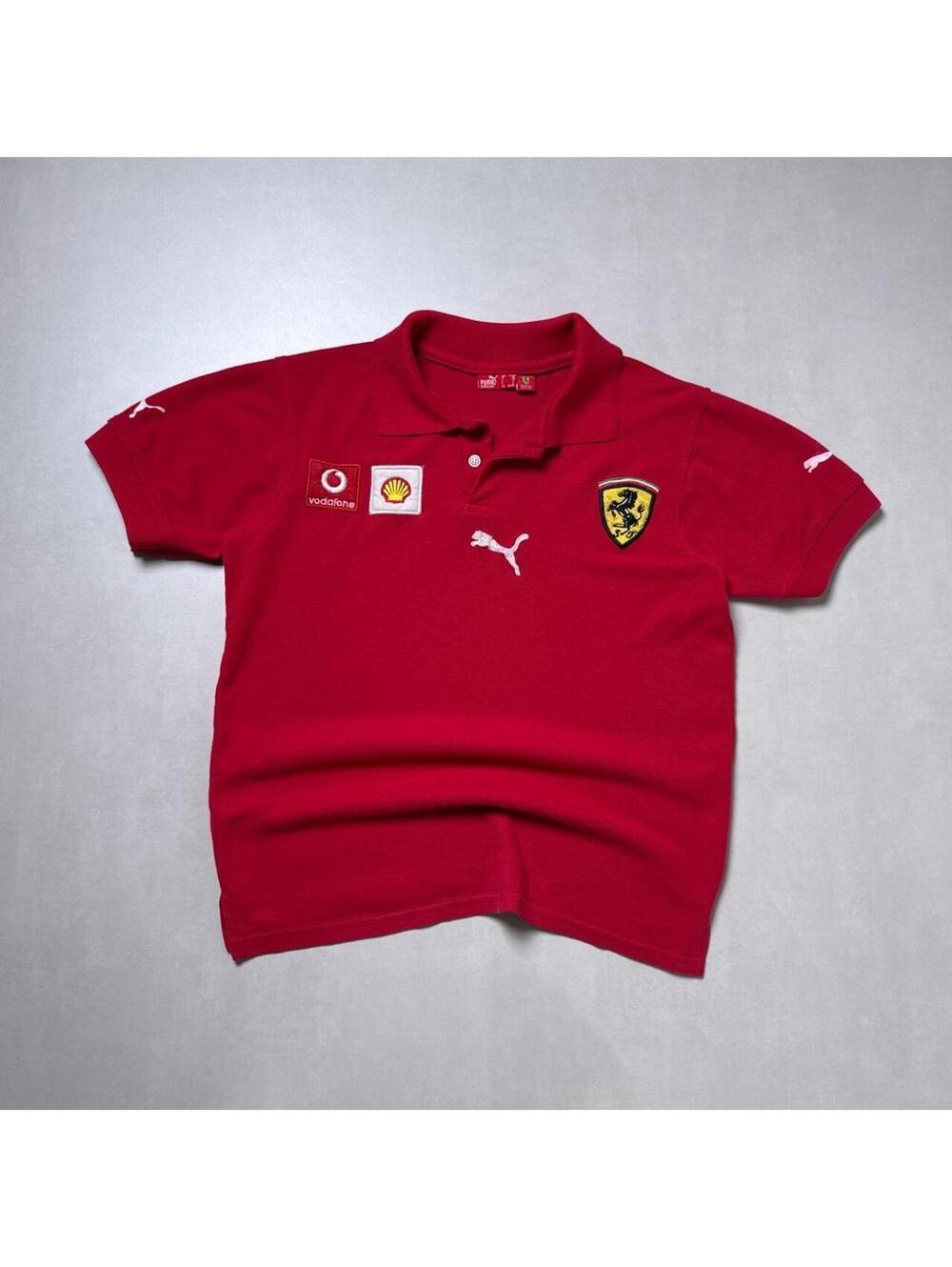 Y2k Ferrari red 00s polo racing promo shirt